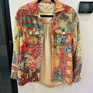 John Mark Floral Fleece Jacket with satin trim